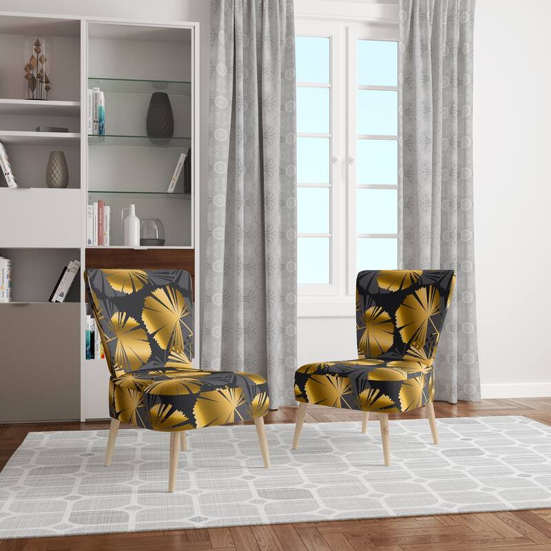Designart "Golden Palm Leaves III" Upholstered MidCentury Accent Chair